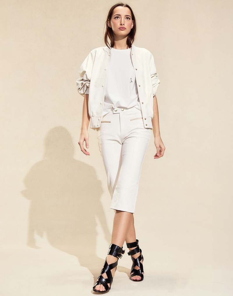 Cynthia Rowley Downtown Leather Bomber Jacket - Off White