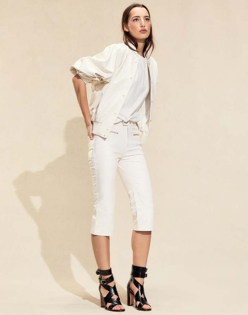 Cynthia Rowley Downtown Leather Bomber Jacket - Off White