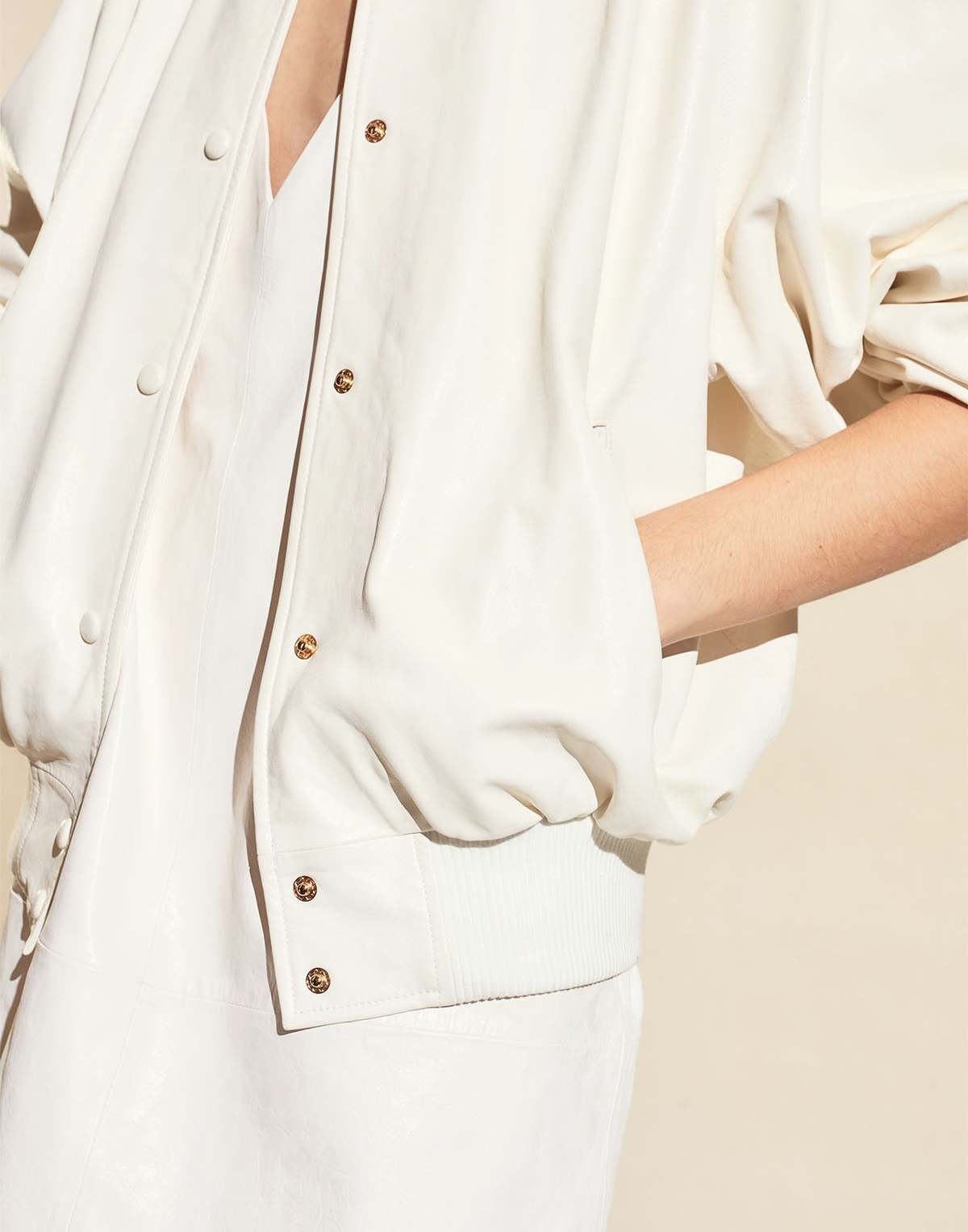Cynthia Rowley Downtown Leather Bomber Jacket - Off White - Image 6 of 7