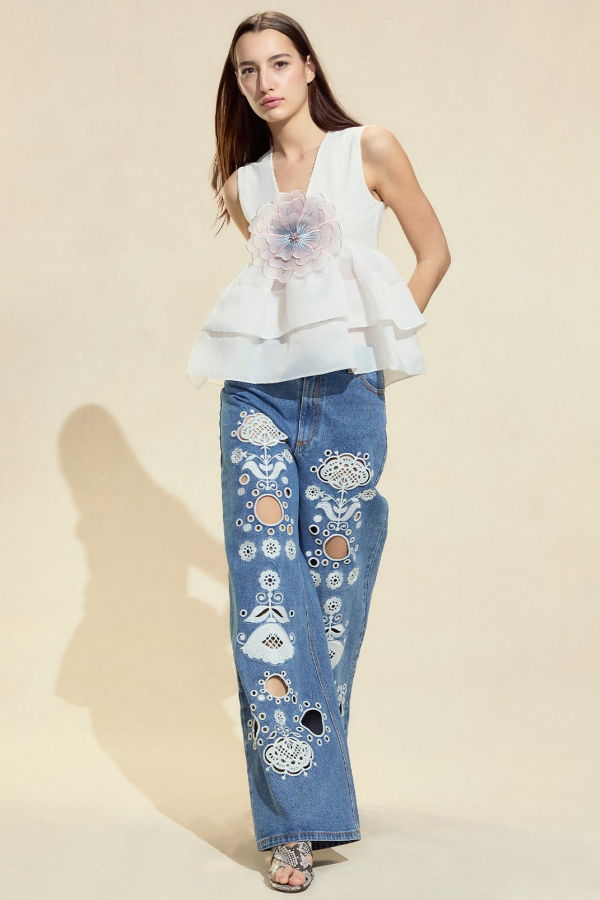 Cynthia Rowley Embroidered Wide-leg Jean - Dark Wash