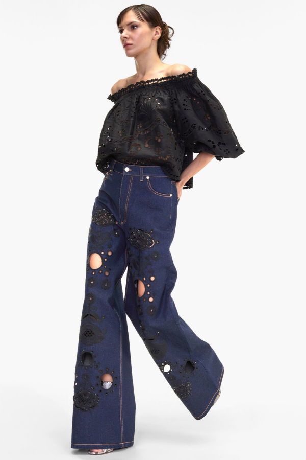 Cynthia Rowley Embroidered Wide-leg Jeans - Dark Wash