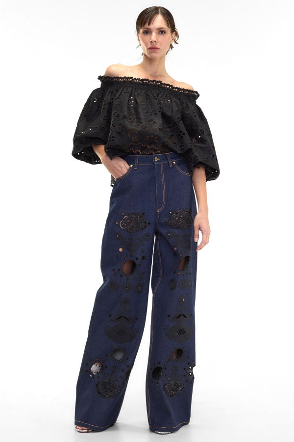 Cynthia Rowley Embroidered Wide-leg Jeans - Dark Wash