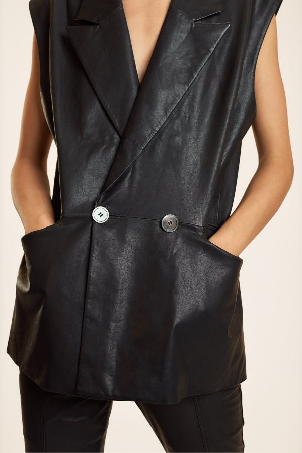 Cynthia Rowley Lola Leather Vest - Black