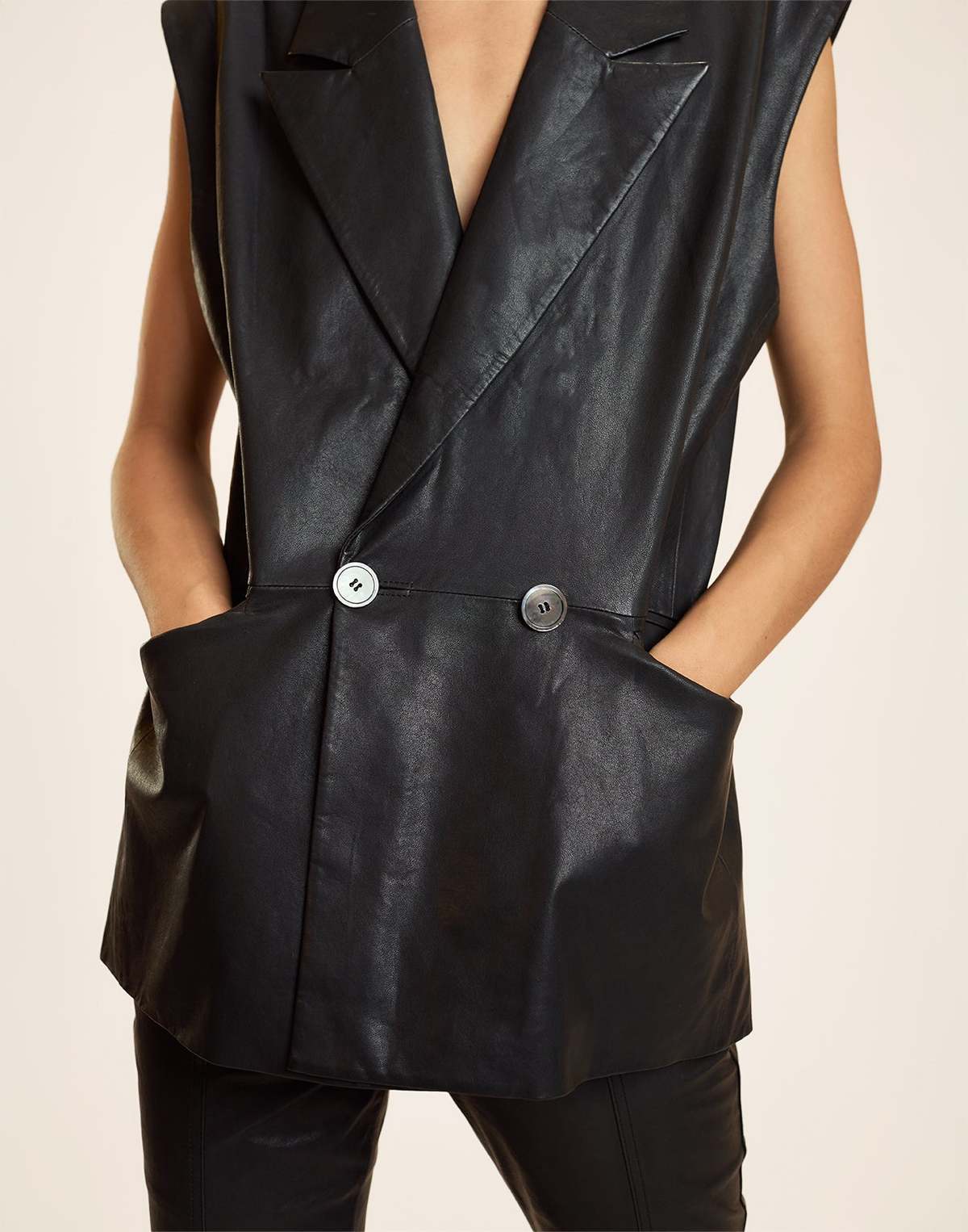 Cynthia Rowley Lola Leather Vest - Black - Image 1 of 7