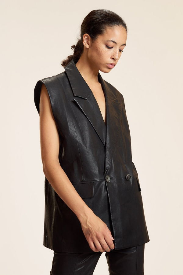 Cynthia Rowley Lola Leather Vest - Black
