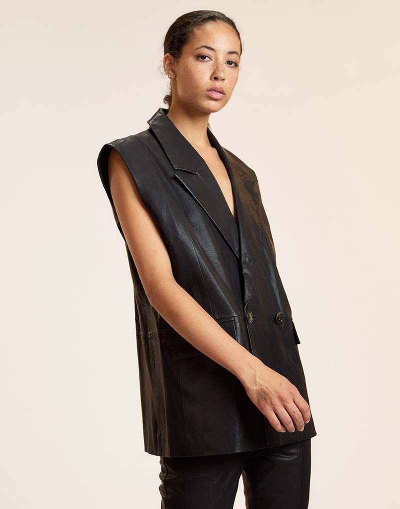 Cynthia Rowley Lola Leather Vest - Black