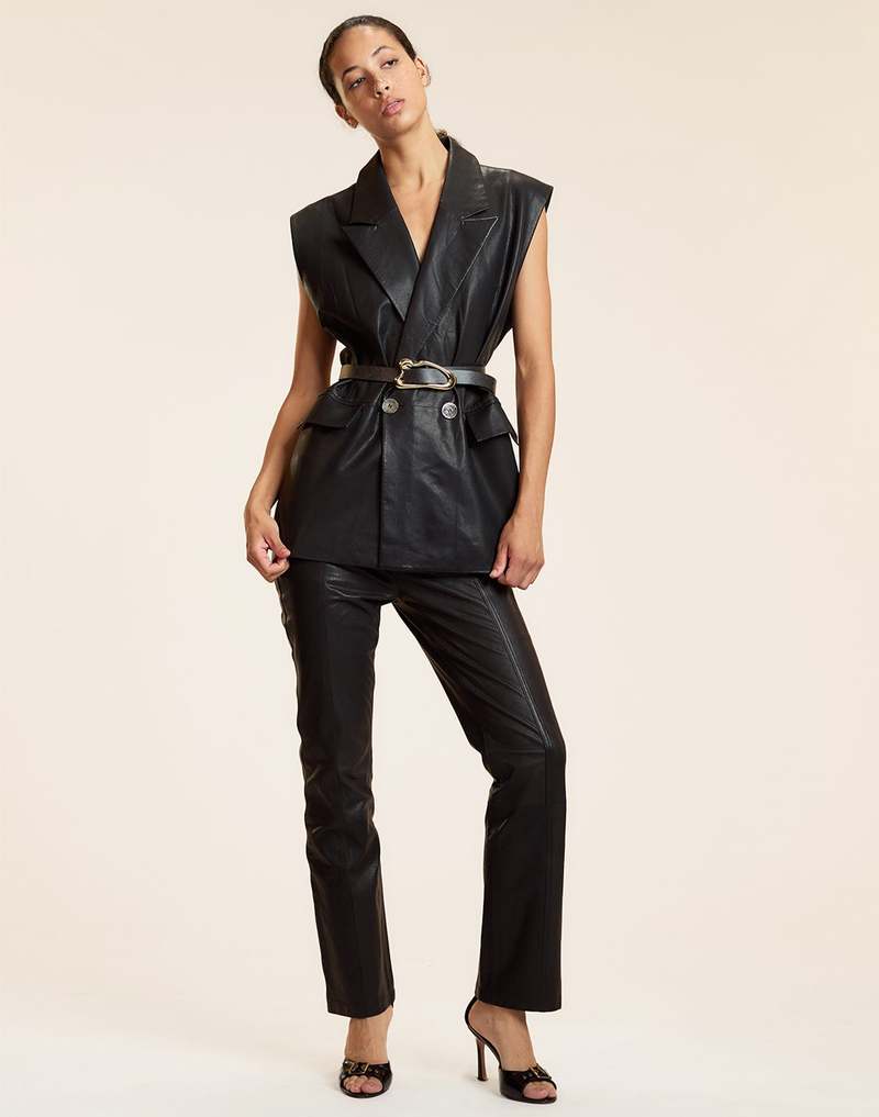 Cynthia Rowley Lola Leather Vest - Black