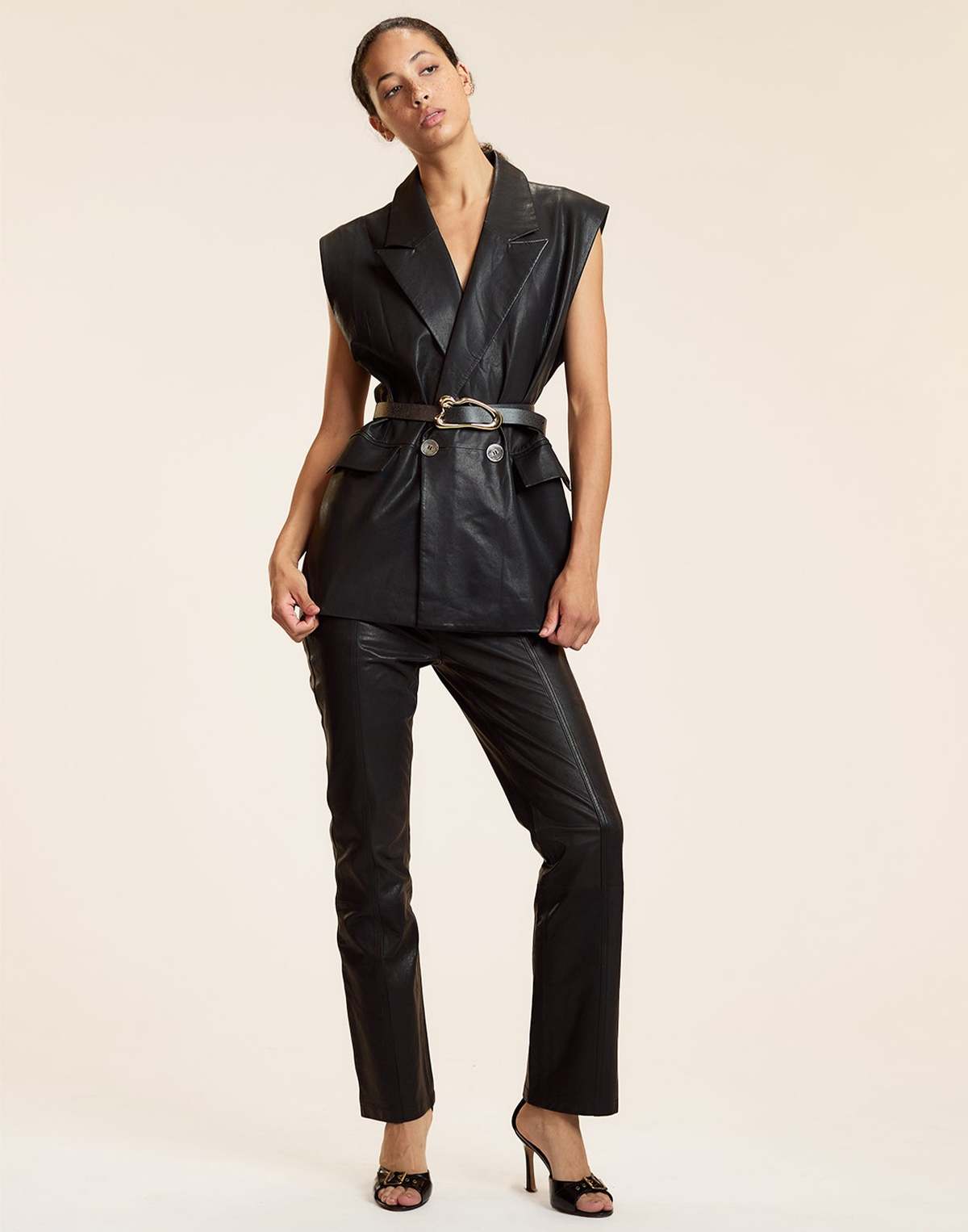 Cynthia Rowley Lola Leather Vest - Black - Image 5 of 7