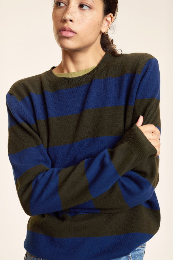 Cynthia Rowley Lucky Stripes Cashmere Sweater - GRNVY