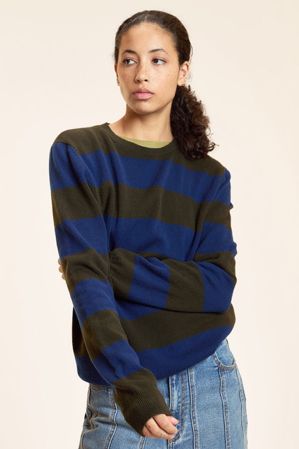 Cynthia Rowley Lucky Stripes Cashmere Sweater - GRNVY