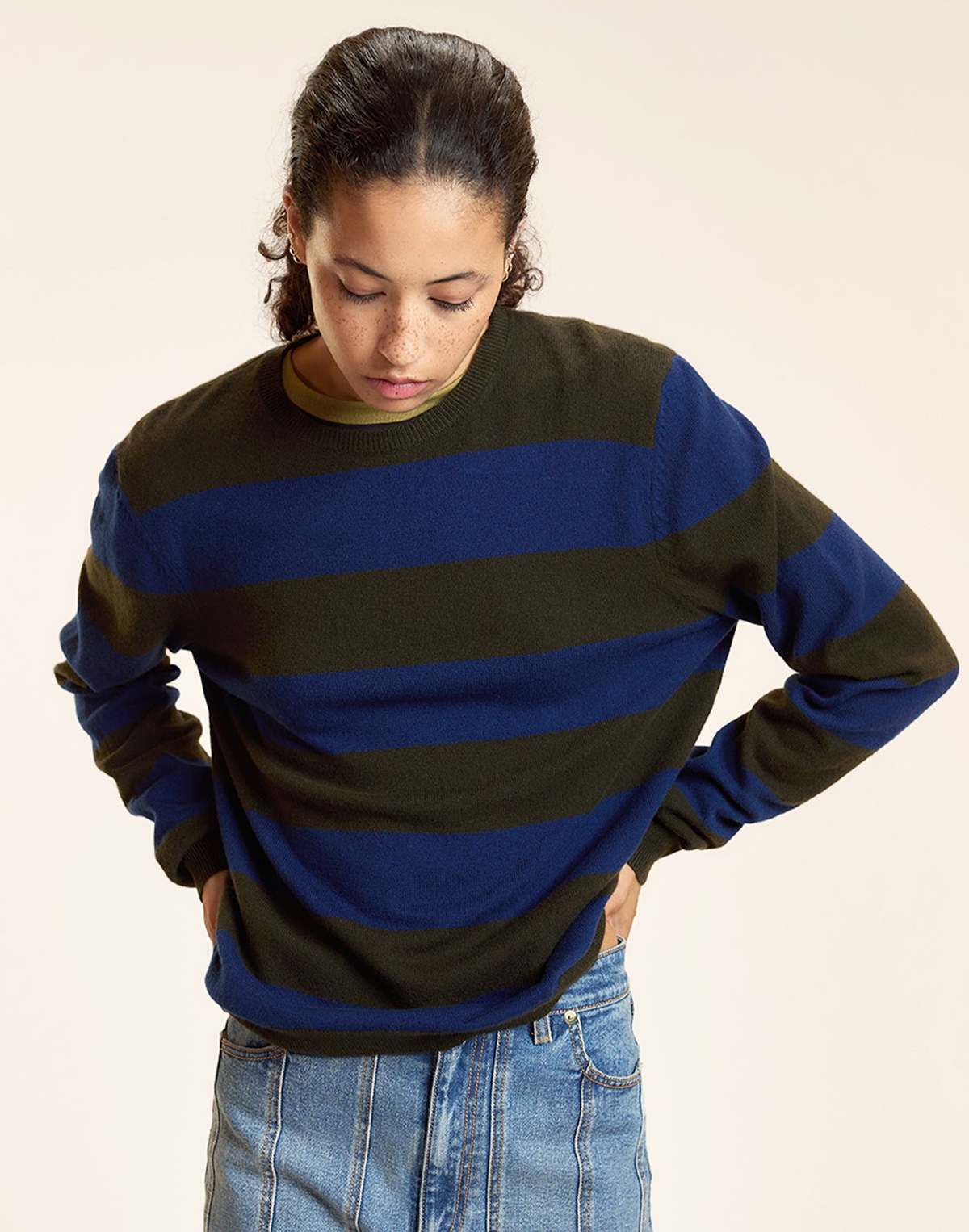 Cynthia Rowley Lucky Stripes Cashmere Sweater - GRNVY - Image 3 of 6
