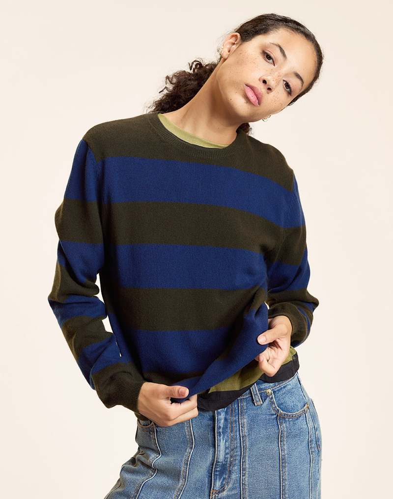 Cynthia Rowley Lucky Stripes Cashmere Sweater - GRNVY