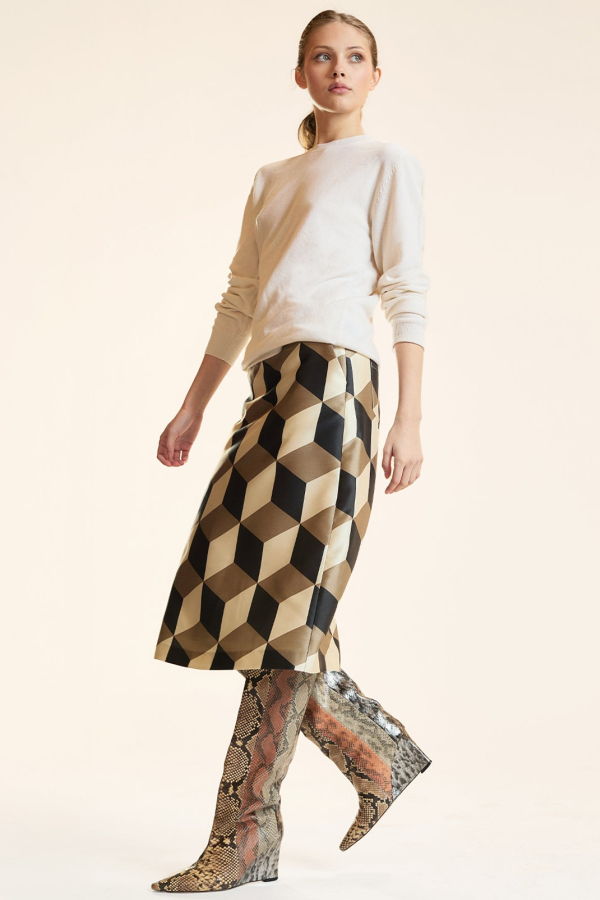 Cynthia Rowley Silk Wool Midi Skirt - GEOBLCA