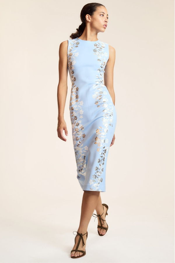 Cynthia Rowley Sleeveless Bonded Midi Dress - Blue/Silver