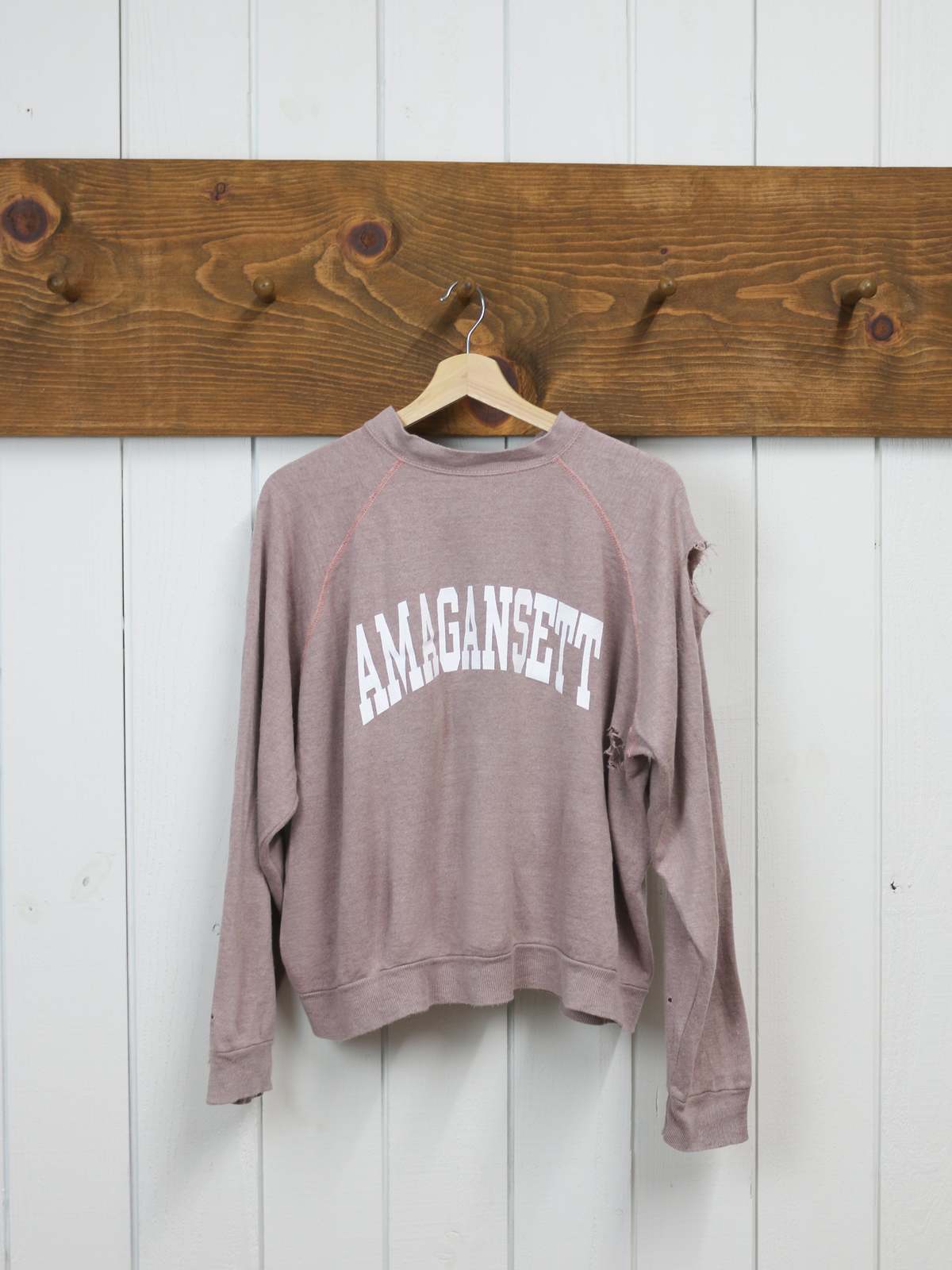 Best Regards - Upcycled Destination Goods Weathered Amagansett Varsity Sweatshirt - Rosewood - Image 1 of 2