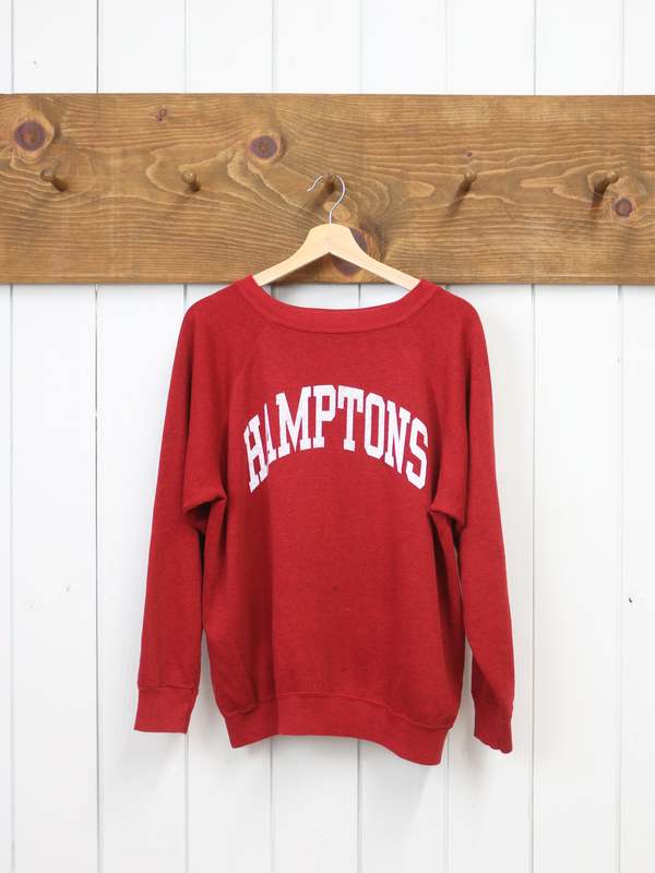 Best Regards - Upcycled Destination Goods Weathered Hamptons Varsity Sweatshirt - Red Best Regards - Upcycled Destination Goods Weathered Hamptons Varsity Sweatshirt - Red