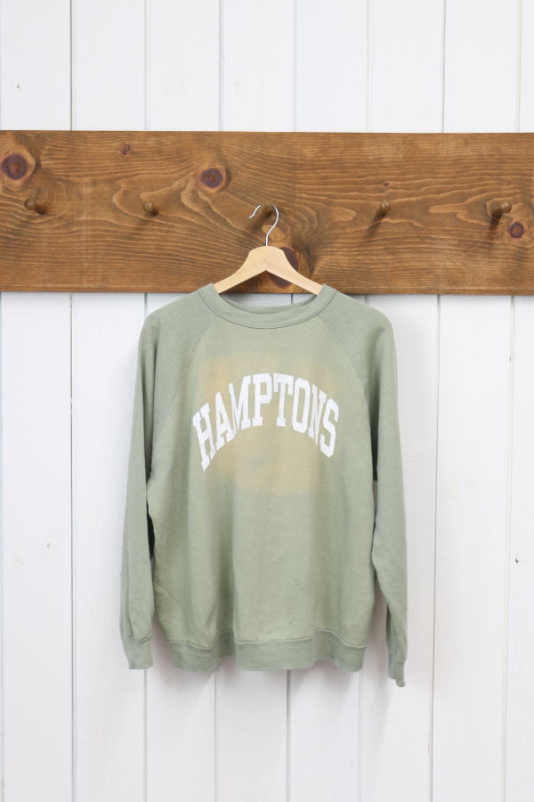 Best Regards - Upcycled Destination Goods Weathered Hamptons Varsity Sweatshirt - Cream/Green