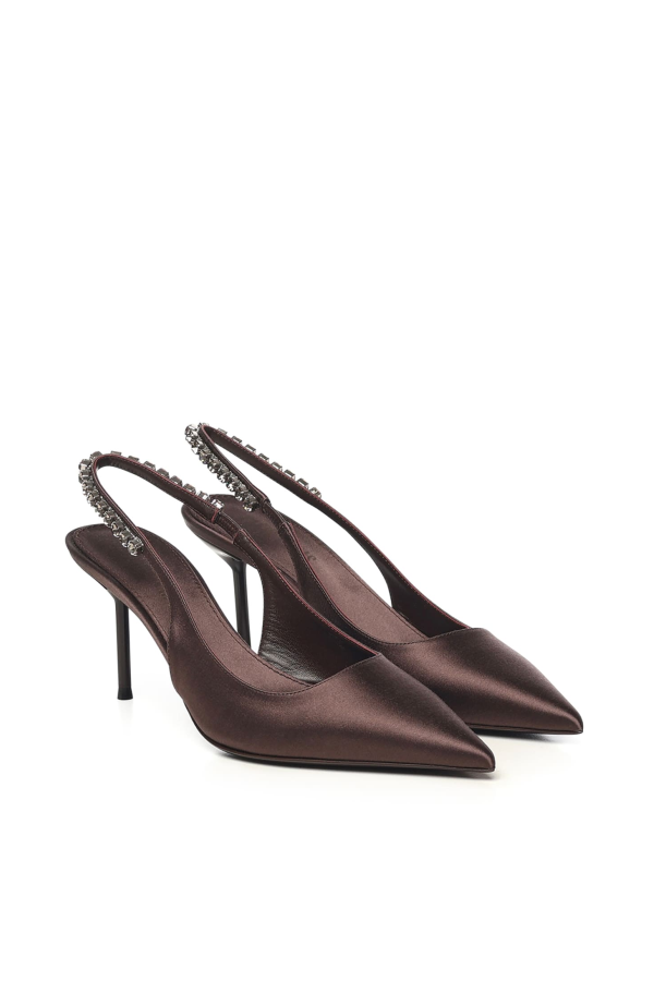 Paris Texas Lidia Satin Slingback Heels - Ebony