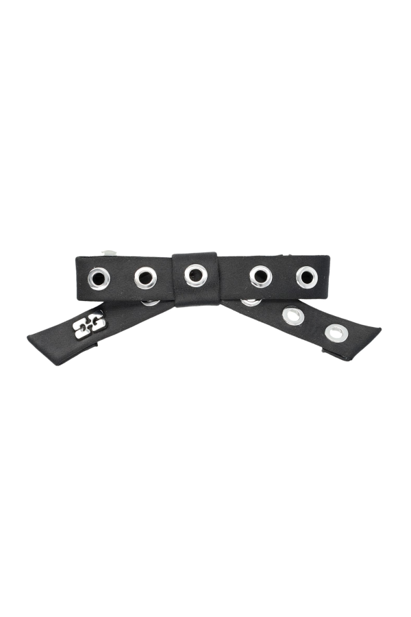 Ganni Eyelet Bow Satin Hair Accessory - Black