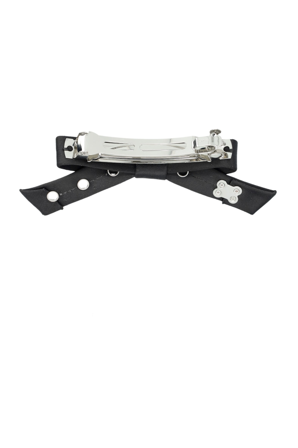 Ganni Eyelet Bow Satin Hair Accessory - Black