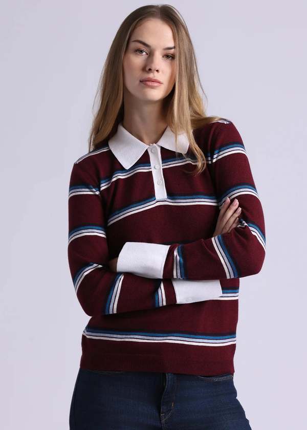 Minnie Rose Striped Polo Sweater