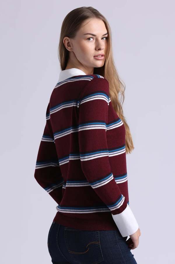 Minnie Rose Striped Polo Sweater