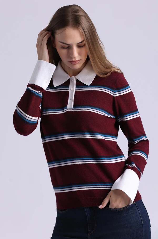 Minnie Rose Striped Polo Sweater