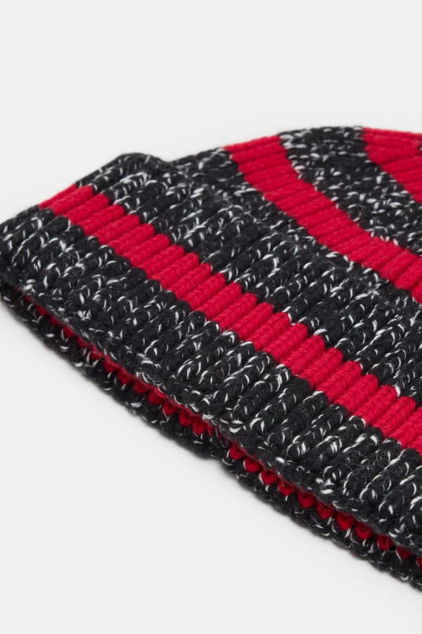 Closed Wool Blend Beanie - Charcoal & Red Stripe