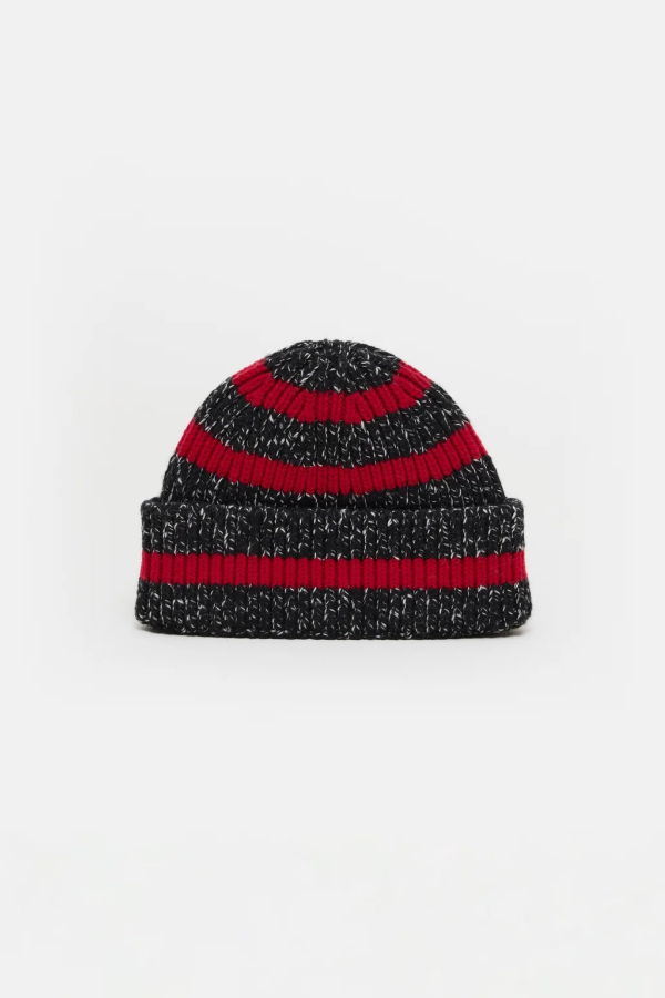 Closed Wool Blend Beanie - Charcoal & Red Stripe