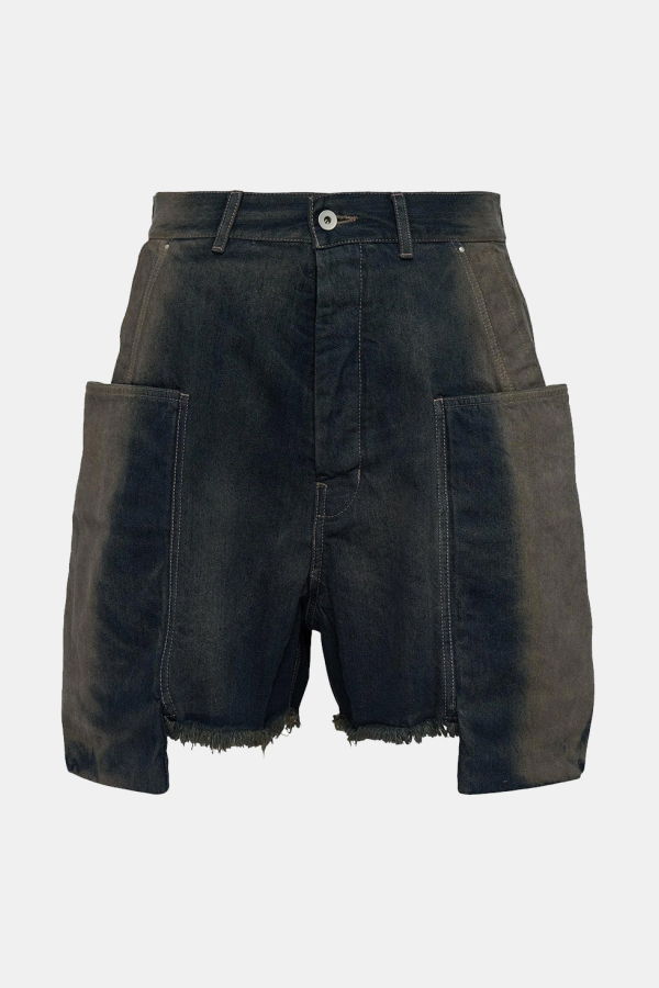 Rick Owens Dark Blue Frayed Pocket Denim Shorts - Darkdust