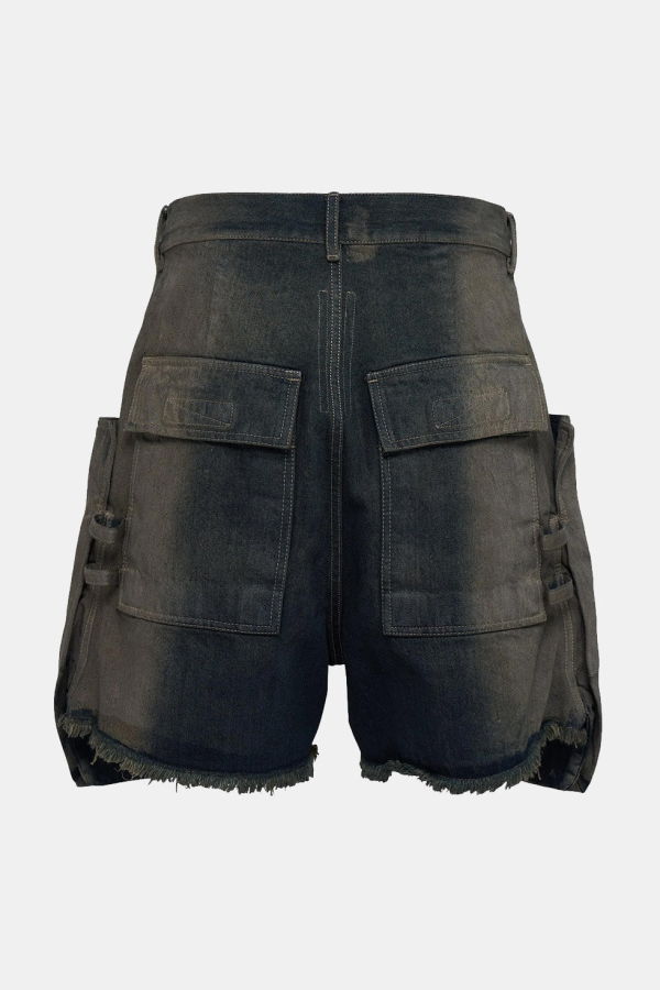 Rick Owens Dark Blue Frayed Pocket Denim Shorts - Darkdust