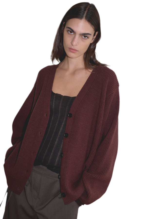 Deiji Studios Flounce Cardigan - Burgundy
