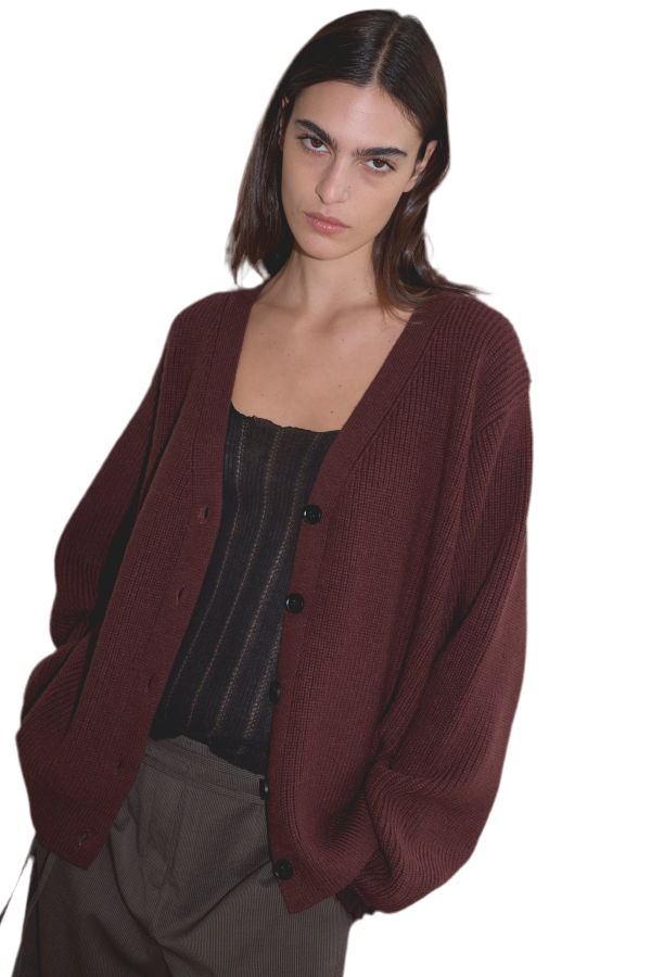 Deiji Studios Flounce Cardigan - Burgundy