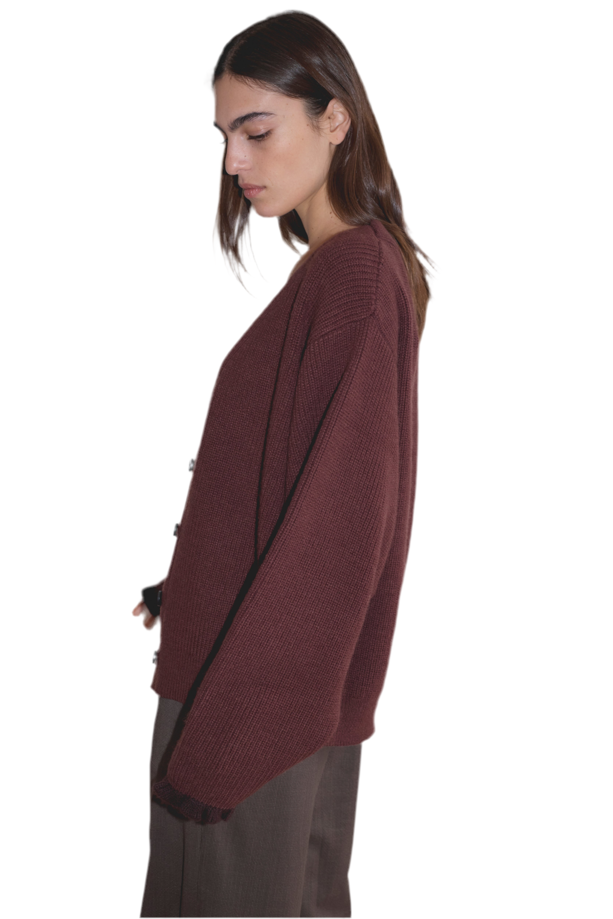 Deiji Studios Flounce Cardigan - Burgundy - Image 2 of 10