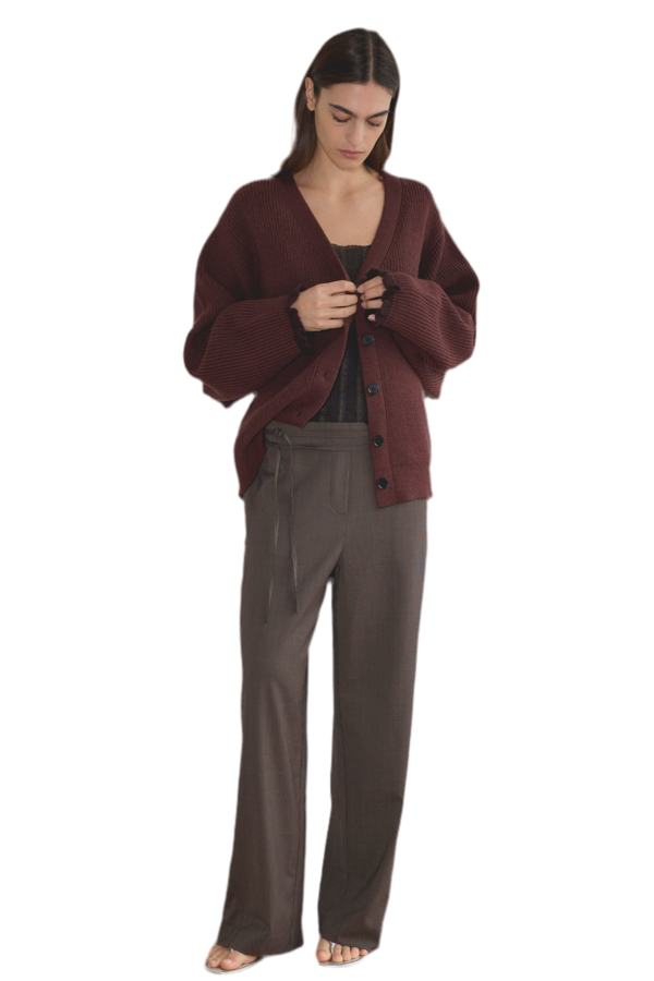Deiji Studios Flounce Cardigan - Burgundy