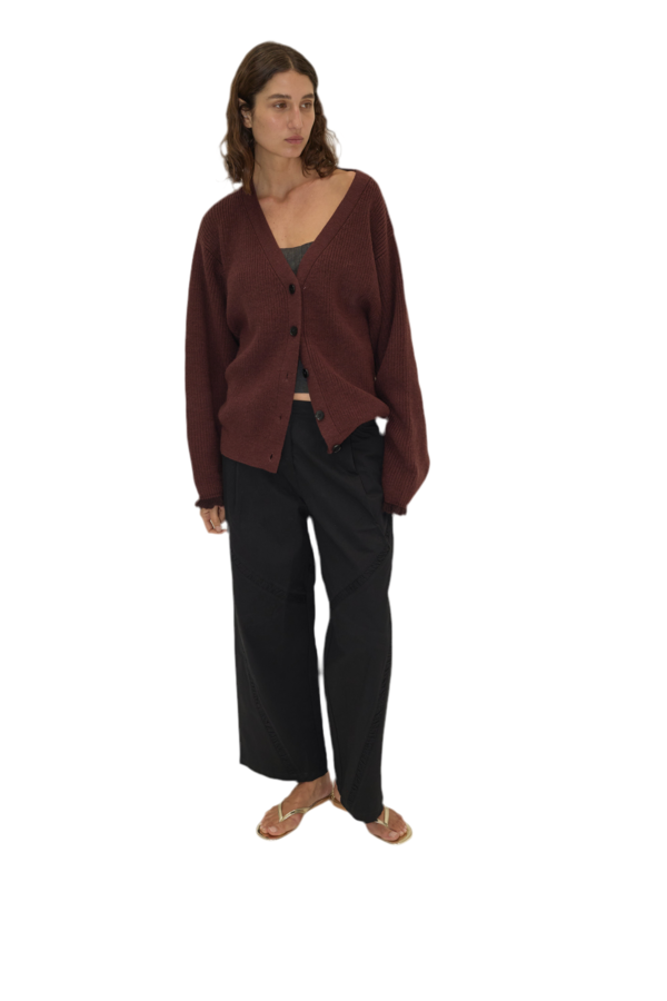 Deiji Studios Flounce Cardigan - Burgundy