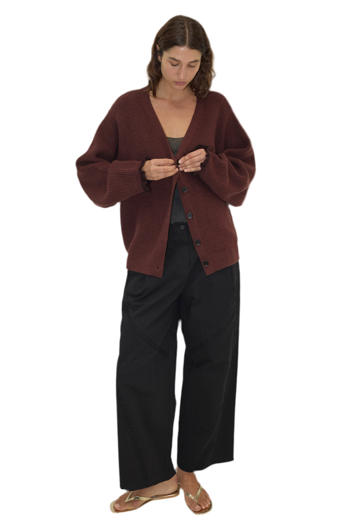 Deiji Studios Flounce Cardigan - Burgundy - Image 7 of 10