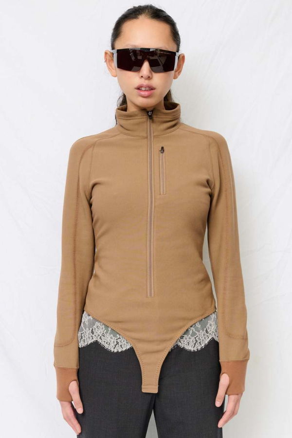 Fumika Uchida French Terry Half-Zip Bodysuit - Mocha
