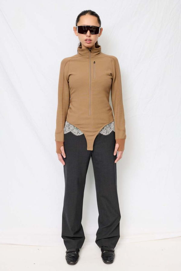 Fumika Uchida French Terry Half-Zip Bodysuit - Mocha