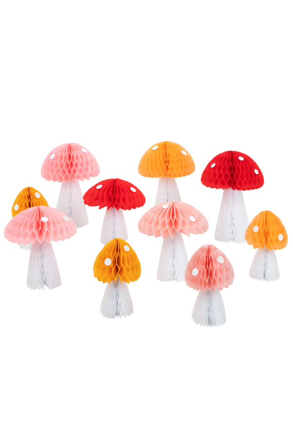 Meri Meri Set of 10 Honeycomb Mushroom Decorations