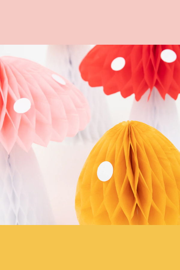 Meri Meri Set of 10 Honeycomb Mushroom Decorations