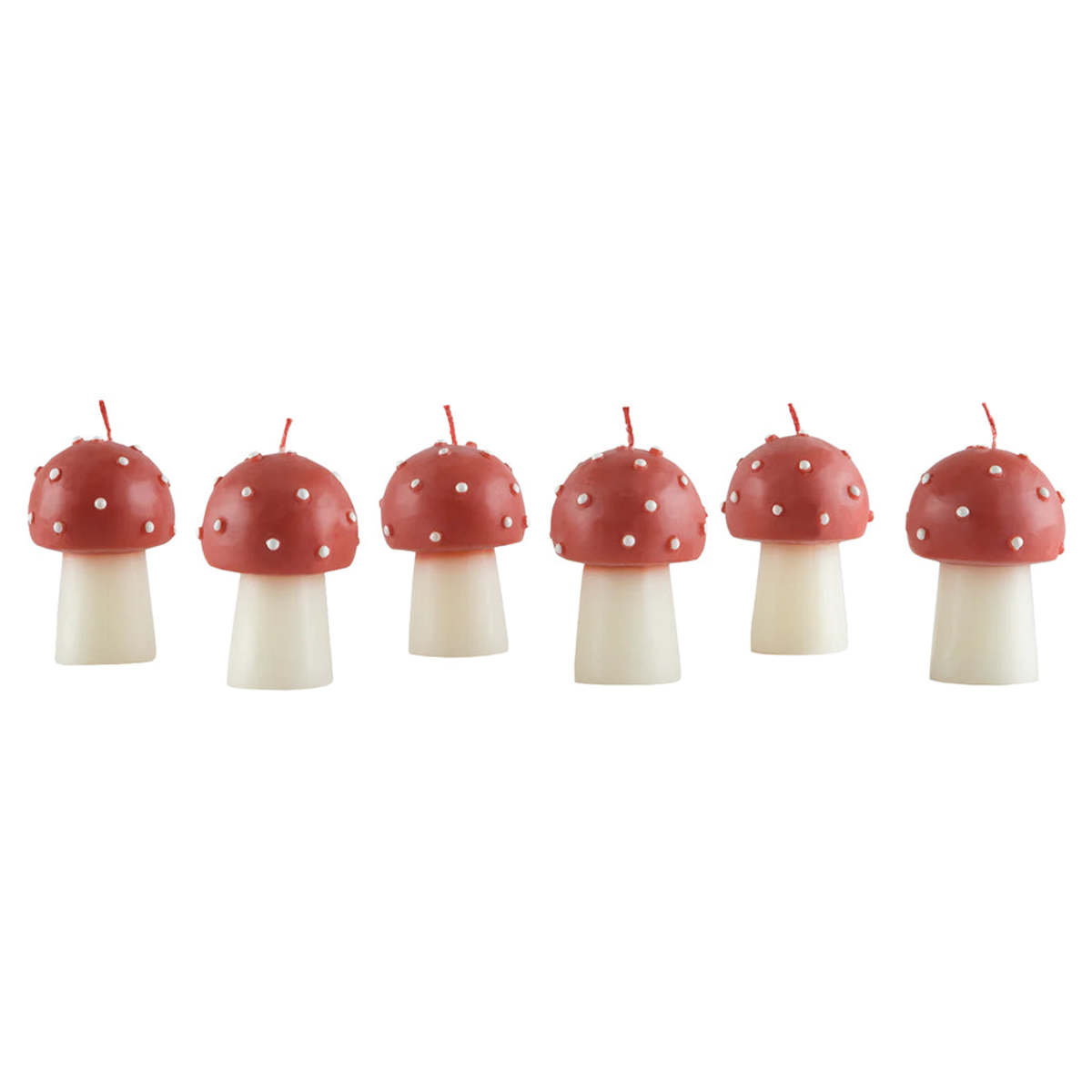 Meri Meri Set of 6 Mini Mushroom Candles - Red - Image 1 of 6