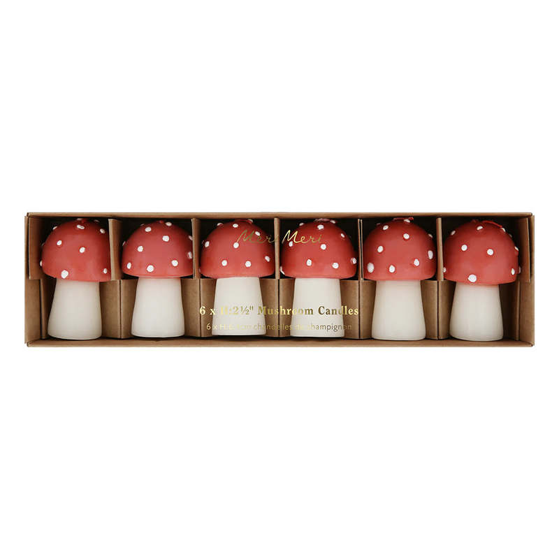 Meri Meri Set of 6 Mini Mushroom Candles - Red