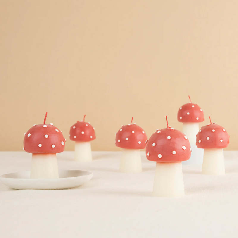 Meri Meri Set of 6 Mini Mushroom Candles - Red