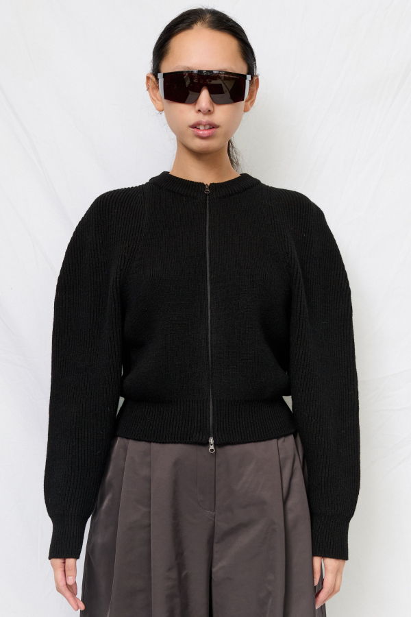 AMOMENTO Cut Out Round Neck Cardigan