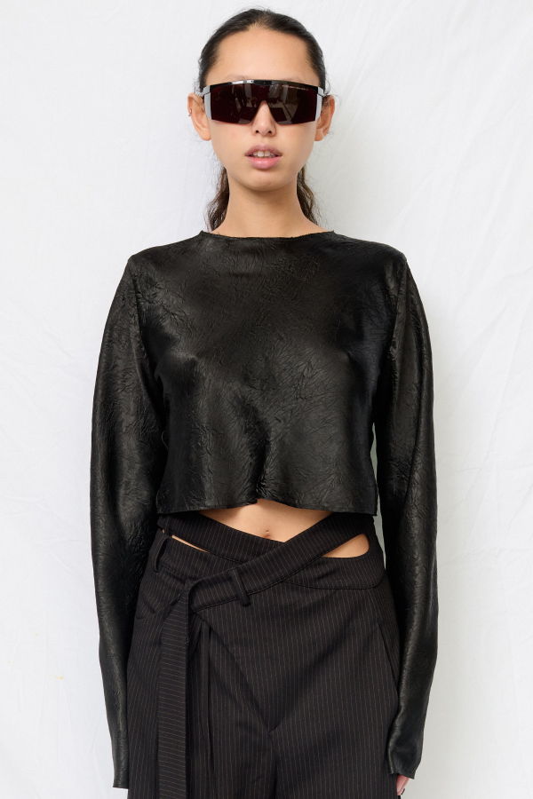 Assembly Wrinkled Acetate Crop Long Sleeve Top