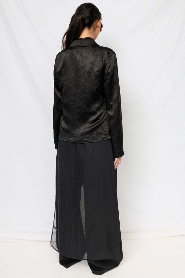 Assembly Black Wrinkled Acetate Fitted Button Up Top