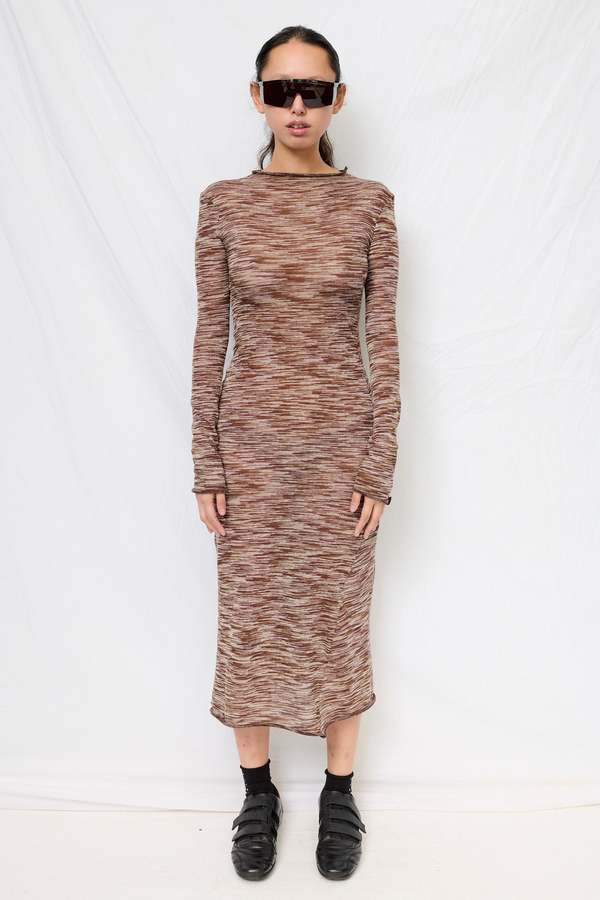 Assembly Brown Variegated Knit Long Sleeve Mockneck Dress