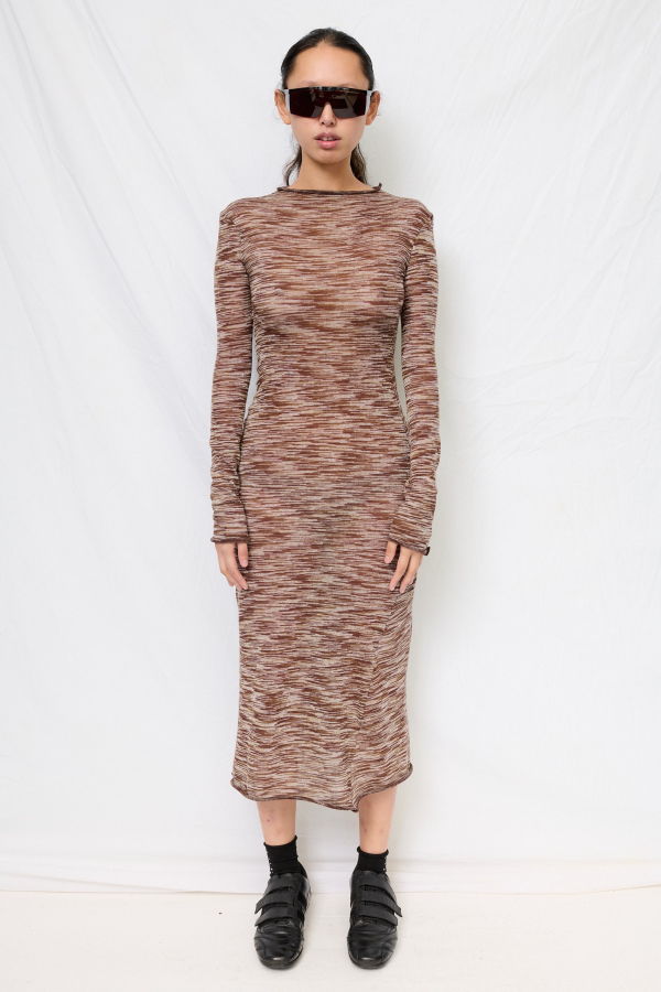 Assembly Brown Variegated Knit Long Sleeve Mockneck Dress