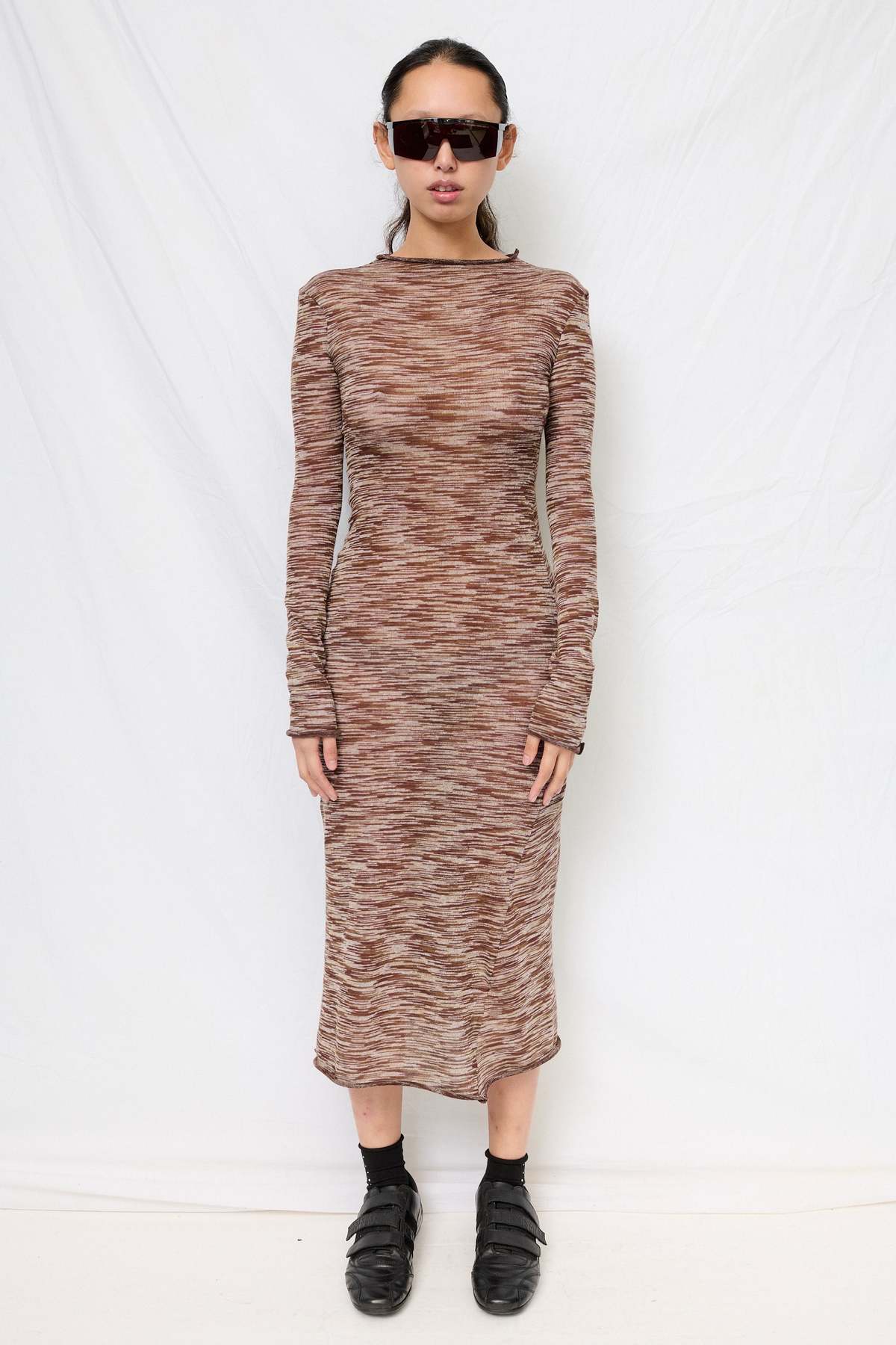Assembly Brown Variegated Knit Long Sleeve Mockneck Dress - Image 1 of 4
